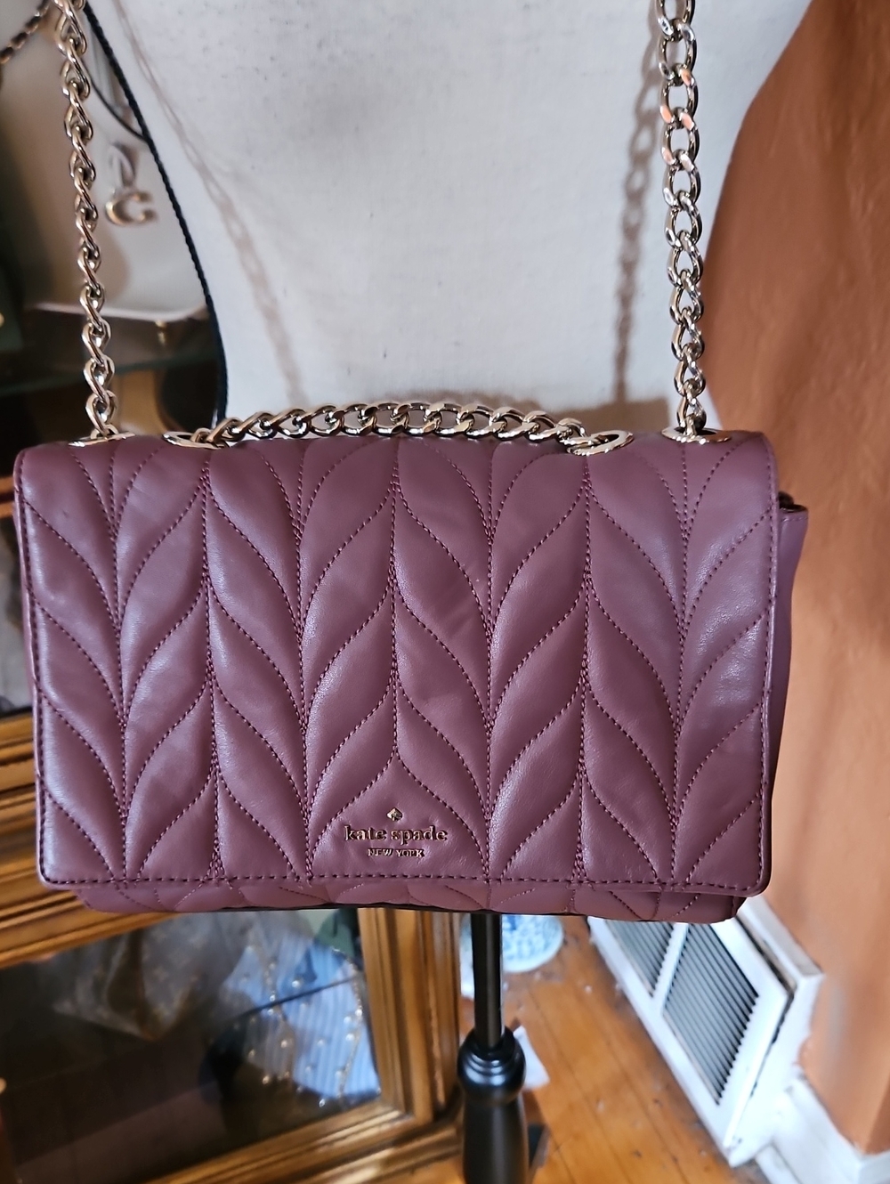 kate spade Quilted Leather Crossbody Bag in Mauve Plum